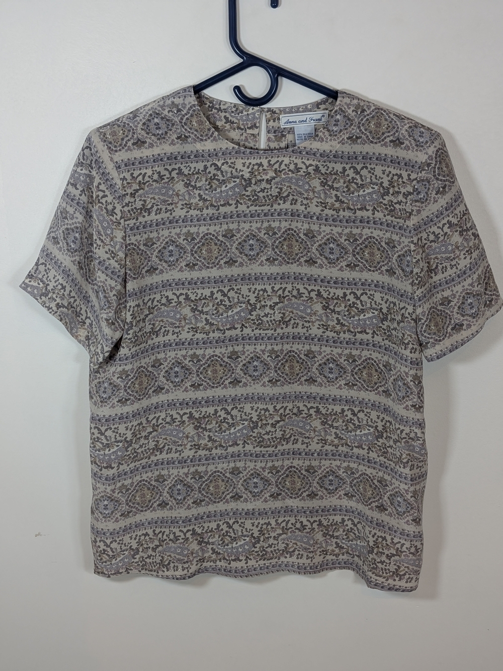 Silk blouse, Anna and Frank, short sleeve paisley print top